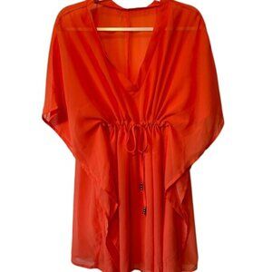Orange Chiffon Caftan Swim Cover Up Tunic Dress Women's OSFM